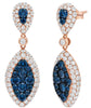 LARGE 3.17CT WHITE & BLUE DIAMOND 14KT ROSE GOLD TEAR DROP FUN HANGING EARRINGS