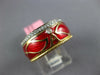 WIDE .30CT DIAMOND & RED ENAMEL 18K YELLOW GOLD A INITIAL MULTI LEAF ETOILE RING