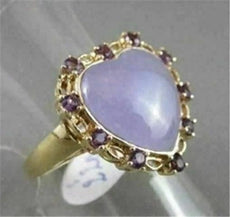 ANTIQUE WIDE 7.60CT AAA AMETHYST & QUARTZ 14KT YELLOW GOLD HEART LOVE FUN RING