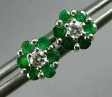 ESTATE .45CT DIAMOND & AAA EMERALD 14KT WHITE GOLD CLASSIC FLOWER STUD EARRINGS