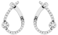 .22CT DIAMOND 14KT WHITE GOLD 3D TEAR DROP FLOWER SIDEWAYS HOOP HANGING EARRINGS