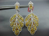 LARGE 11.29CT WHITE & FANCY YELLOW DIAMOND 18K 2 TONE GOLD LEAF HANGING EARRINGS