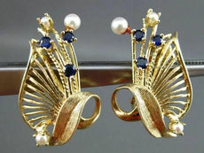 ANTIQUE AAA PEARL & SAPPHIRE 14K YELLOW GOLD HANDCRAFTED CLIP ON EARRINGS #22573