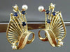 ANTIQUE AAA PEARL & SAPPHIRE 14K YELLOW GOLD HANDCRAFTED CLIP ON EARRINGS #22573