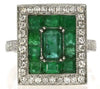 3.59CT DIAMOND & AAA EMERALD 18K WHITE GOLD SQUARE HALO RECTAGULAR FILIGREE RING