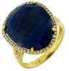 ESTATE 13.76CT DIAMOND & AAA SAPPHIRE 14K YELLOW GOLD CLASSIC OVAL HALO FUN RING