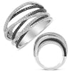 LARGE 1.56CT WHITE & BLACK DIAMOND 14KT WHITE GOLD 3D MULTI ROW CRISS CROSS RING