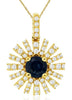 .88CT DIAMOND & AAA SAPPHIRE 14KT YELLOW GOLD FLOWER STARBURST FLOATING PENDANT