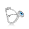 LARGE .15CT DIAMOND & AAA MOTHER OF PEARL 14K WHITE GOLD 3D DOUBLE EVIL EYE RING