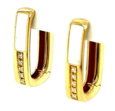 .10CT DIAMOND & WHITE ENAMEL 18K YELLOW GOLD 3D RECTANGULAR FUN HANGING EARRINGS