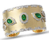 EXTRALARGE 16.52CT DIAMOND AAA EMERALD 18KT 2 TONE GOLD FILIGREE BANGLE BRACELET