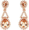 1.94CT DIAMOND & AAA MORAGNITE 14KT ROSE GOLD PEAR SHAPE HALO HANGING EARRINGS