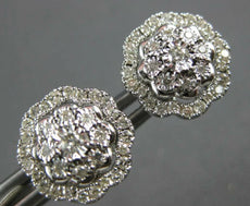 ESTATE LARGE .50CT DIAMOND 14KT WHITE GOLD 3D FLOWER HALO FUN STUD EARRINGS