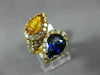 ESTATE LARGE 5.50CT DIAMOND AAA BLUE & YELLOW SAPPHIRE 18K YELLOW GOLD 3D RING