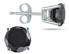 ESTATE 5.0CT BLACK DIAMOND 14KT WHITE GOLD CLASSIC SOLITAIRE ROUND STUD EARRINGS