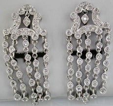 ESTATE .78CT DIAMOND 14KT WHITE GOLD ROUND MULTI ROW CHANDELIER HANGING EARRINGS