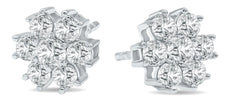 ESTATE 1.0CT DIAMOND 14KT WHITE GOLD 3D CLASSIC FLOWER STUD EARRINGS