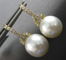 .44CT DIAMOND & AAA SOUTH SEA PEARL 18KT YELLOW GOLD 3D HUGGIE HANGING EARRINGS
