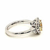 1.64CT WHITE & FANCY YELLOW DIAMOND 18KT 2 TONE GOLD 3D ROUND 3 STONE HALO RING