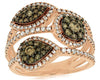 WIDE 1.22CT WHITE & MOCHA DIAMOND 14KT ROSE GOLD CLUSTER LEAF ANNIVERSARY RING