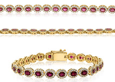 8.25CT DIAMOND & AAA RUBY 14KT YELLOW GOLD 3D OVAL & ROUND MULTI FLORAL BRACELET