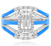 .49CT DIAMOND & BLUE ENAMEL 14KT WHITE GOLD ROUND & BAGUETTE MULTI ROW FUN RING