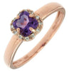ESTATE .47CT DIAMOND & AAA AMETHYST 14K ROSE GOLD 3D FLOWER SQUARE HALO FUN RING