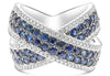 LARGE 3.38CT DIAMOND & AAA SAPPHIRE 14KT WHITE GOLD MULTI ROW CIRSS CROSS RING