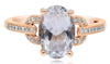 3.34CT DIAMOND & AAA WHITE TOPAZ 14KT ROSE GOLD 3D OVAL & ROUND ENGAGEMENT RING