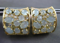 ESTATE EXTRA WIDE 10.37CT DIAMOND & BLUE AGATE 14KT YELLOW GOLD HUGGIE EARRINGS