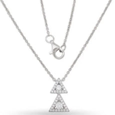 .20CT DIAMOND 14KT WHITE GOLD 3D CLASSIC DOUBLE TRIANGULAR JOURNEY LOVE NECKLACE