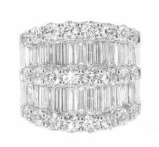 EXTRA LARGE 5.16CT DIAMOND 18KT WHITE GOLD 3D ROUND & BAGUETTE ANNIVERSARY RING