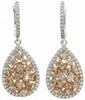 LARGE 3.02CT WHITE & PINK DIAMOND 18K WHITE ROSE GOLD TEAR DROP HANGING EARRINGS