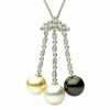 ESTATE LARGE .29CT DIAMOND & AAA MULTI COLOR PEARL 18KT WHITE GOLD 3D PENDANT