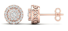 .25CT DIAMOND 14KT ROSE GOLD CLASSIC INVISIBLE ROUND HALO FILIGREE STUD EARRINGS