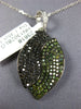ESTATE 1.35CT BLACK & GREEN DIAMOND 18K WHITE GOLD MULTI ROW DOUBLE LEAF PENDANT