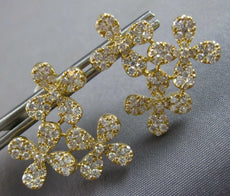 LARGE 2.09CT DIAMOND 18KT YELLOW GOLD FLOWER 4 LEAF CLOVER STUD HANGING EARRINGS