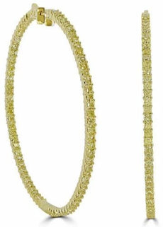 LARGE 25.5CT FANCY YELLOW DIAMOND 18K YELLOW GOLD 3D ROUND HOOP HANGING EARRINGS
