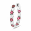 1.17CT DIAMOND & AAA RUBY 14K WHITE GOLD 3D INSIDE OUT HOOP HANGING EARRINGS