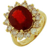 LARGE 8.65CT DIAMOND & AAA RUBY 14KT YELLOW GOLD 3D OVAL & ROUND FLOWER FUN RING