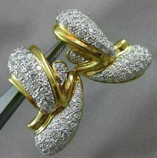 ANTIQUE LARGE 3.50CT DIAMOND 18KT YELLOW GOLD 3D PAVE TEAR DROP CLIP ON EARRINGS