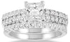 1.80CT DIAMOND 14KT WHITE GOLD 3D PRINCESS CUT & ROUND CLASSIC WEDDING RING SET