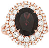 LARGE 6.90CT DIAMOND & AAA GARNET 14KT ROSE GOLD 3D OVAL FLOWER ENGAGEMENT RING