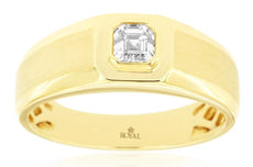 .43CT DIAMOND 14KT YELLOW GOLD 3D ASSCHER CUT SOLITAIRE MATTE & SHINY MENS RING