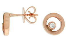 .07CT DIAMOND 14KT ROSE GOLD SOLITAIRE BEZEL ETOILE CIRCLE OF LIFE STUD EARRINGS