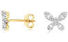 .16CT DIAMOND 14KT YELLOW GOLD 3D ROUND & BAGUETTE BUTTERFLY LOVE STUD EARRINGS