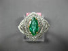 ESTATE .99CT DIAMOND & AAA EMERALD 18K TWO TONE GOLD DOUBLE HALO ENGAGEMENT RING