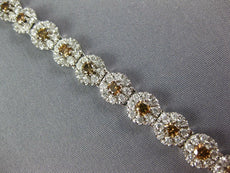 5.05CT WHITE & MOCHA DIAMOND 18K WHITE GOLD 3D MULTI FLOWER LOVE TENNIS BRACELET