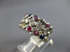 LARGE 2.98CT DIAMOND & AAA MULTI COLOR SAPPHIRE 14KT WHITE GOLD 3 ROW BEZEL RING
