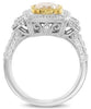 3.92CT WHITE & FANCY YELLOW DIAMOND 18KT 2 TONE GOLD 3D CUSHION ENGAGEMENT RING